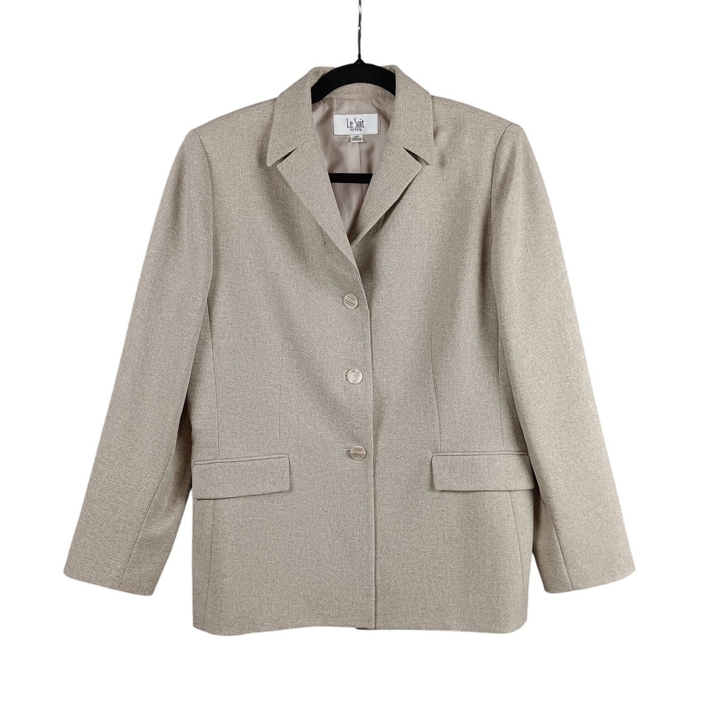 Le Suit Petite Blazer Women's 12P Beige Polyester Spandex Career Business